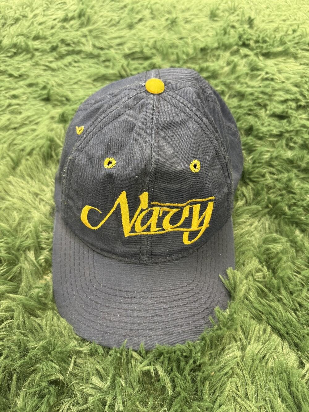Vintage 1994 The Game Navy Blue Yellow Embroidered "Navy" Adjustable Hat Cap One